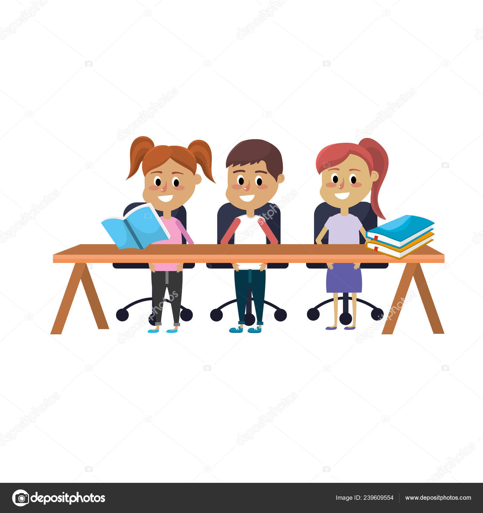 Children Student Sitting Wood Desk Vector Illustration Stock