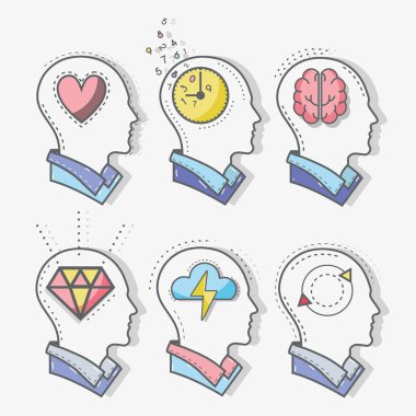 satır siluet baş kavramı ruh sağlığı, vektör çizim