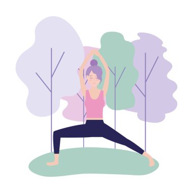 kadın sakin ol yapıyor egzersiz duruş vektör çizim