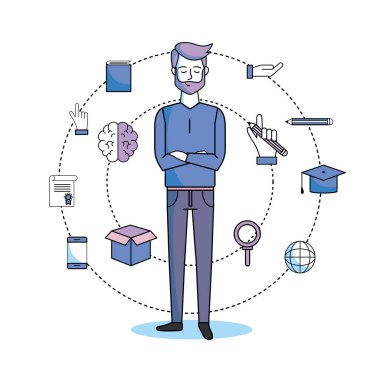 adam çalışma eğitim kitap ve akıllı telefon vektör çizim ile