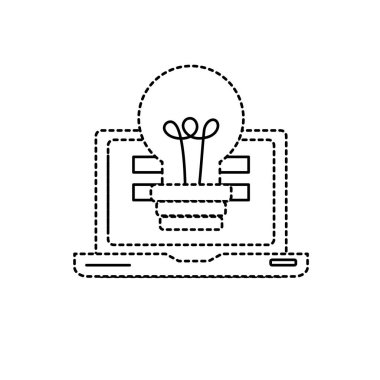 Şekil dizüstü bilgisayar teknolojisi bilgi ve ampul fikir vektör çizim ile noktalı