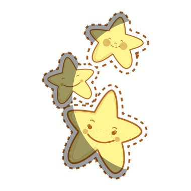 Kawaii mutlu ifade ağız ve gözler, vektör çizim ile yıldız