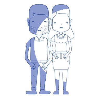 saç modeli ve rahat kıyafetler, vektör çizim ile siluet güzel çift