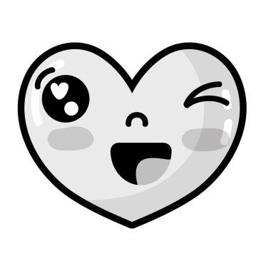 gri tonlamalı kawaii şirin komik kalp tasarlamak vektör