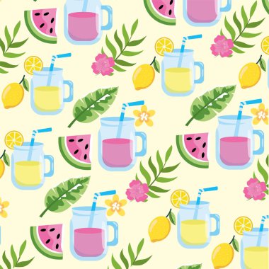 karpuz suyu ve limonata yaprakları arka plan vektör çizim ile