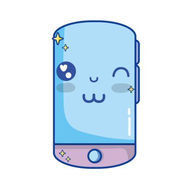 Kawaii şirin komik smartphone teknoloji vektör çizim