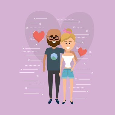 güzel bir çift ile birlikte kalp tasarım arka plan illüstrasyon vektör