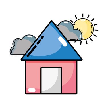 bulutlar ve güneş doğal hava vektör çizim ile ev