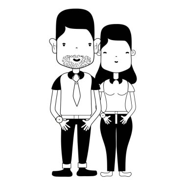 saç modeli ve rahat kıyafetler, vektör çizim ile kontur güzel çift