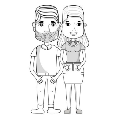 saç modeli ve rahat kıyafetler, vektör çizim ile güzel çift hat