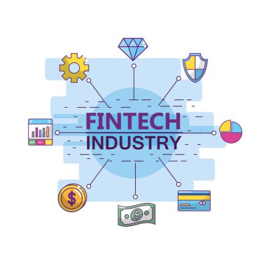 Fintech sanayi teknoloji ve para tema vektör çizim Icon set