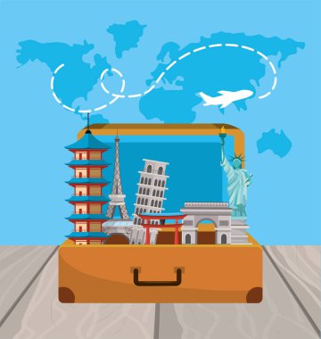 briefcaseto küresel uluslararası yolculuk vektör çizim seyahat