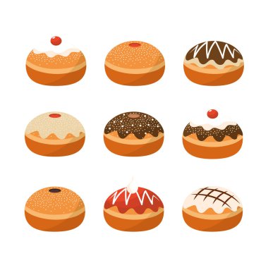 set sweet bread with chocolate and cherry vector illustration clipart