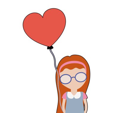 güzel kız saç modeli ve kalp balon, vektör çizim ile