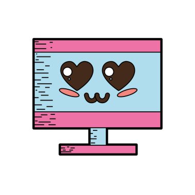 Kawaii şirin ihale bilgisayar teknoloji vektör çizim