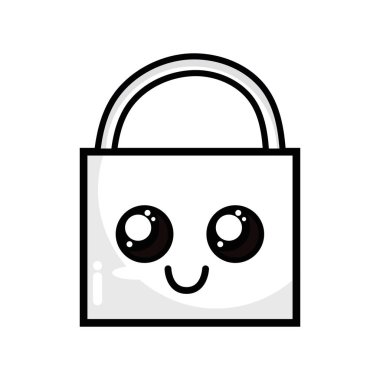 satır kawaii şirin mutlu asma kilit öğesi vektör çizim