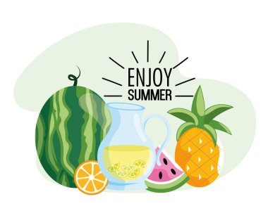 karpuz limonata ve tropikal ananas meyve vektör çizim ile
