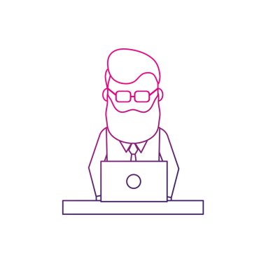 satır profesyonel işadamı dizüstü bilgisayar ve kurumsal iş vektör çizim