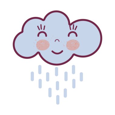 kawaii mutlu bulut yağmur yakın gözler ve yanakları, vektör çizim tasarım