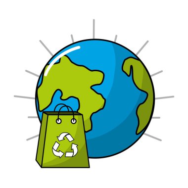 gezegen ve geri dönüşüm çevre simgesi, vektör çizim için çanta