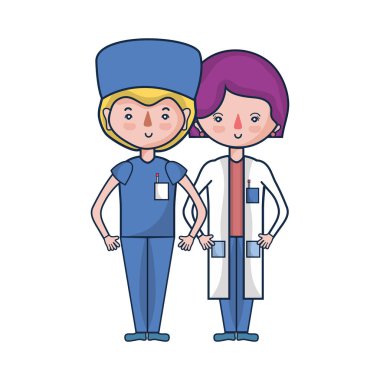 kadın ve erkek doktorlar onların üniforma vektör çizim ile