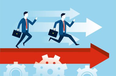 Evrak çantası ve okları vektör çizim ile profesyonel iş adamı takım çalışması