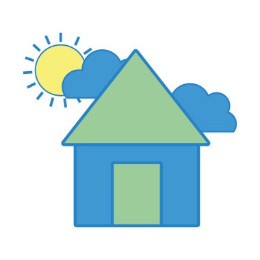 bulutlar ve güneş doğal hava vektör çizim ile ev