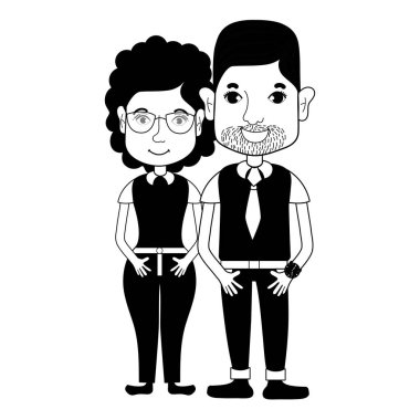 saç modeli ve rahat kıyafetler, vektör çizim ile kontur güzel çift