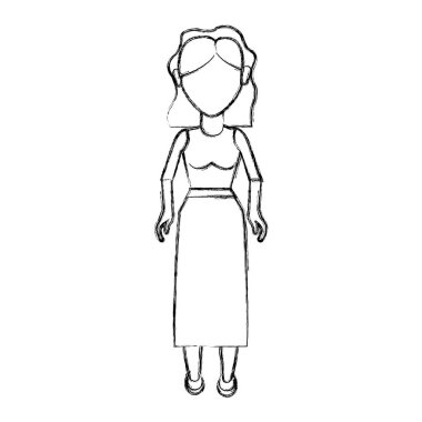 kontur hoş bir kadınla bluz ve uzun etek, vektör çizim