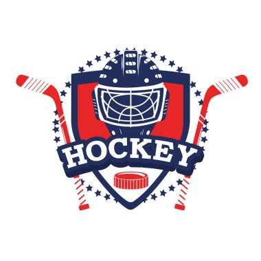 Hokey amblemi ile sopa ve kask ekipman vektör çizim