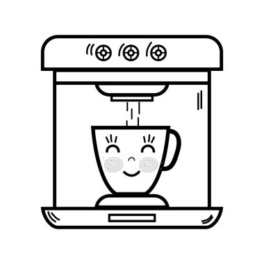 satır kawaii şirin mutlu kahve makinesi teknoloji vektör çizim
