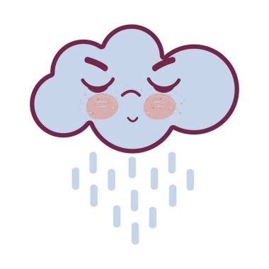 Kapat gözlerini ve yanakları, vektör çizim tasarım ile kızgın bulut yağmur kawaii
