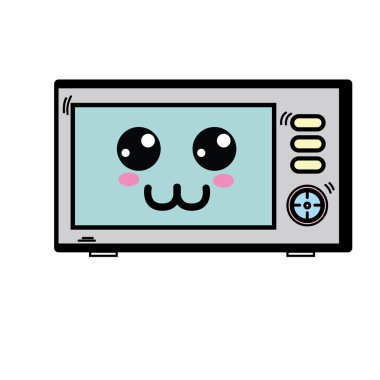 Kawaii şirin mutlu mikrodalgalar teknoloji vektör çizim