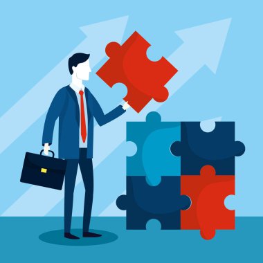 işadamı bulmaca ve evrak çantası'nı strateji planı vektör çizim ile