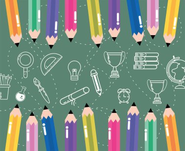 iletki ve kitap malzemeleri vektör çizim kalem renklerle