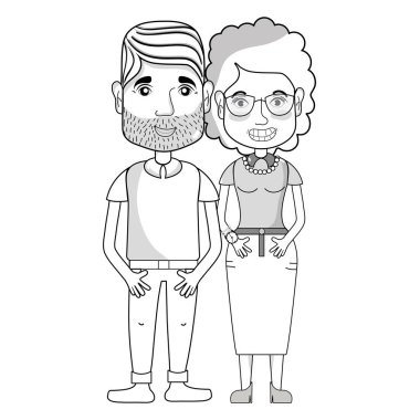 saç modeli ve rahat kıyafetler, vektör çizim ile güzel çift hat