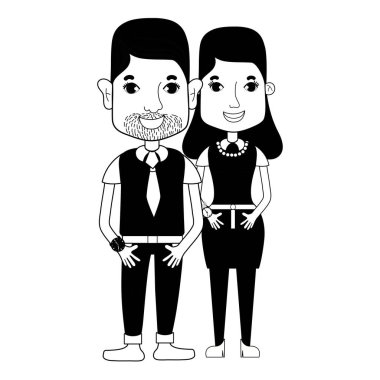 saç modeli ve rahat kıyafetler, vektör çizim ile kontur güzel çift