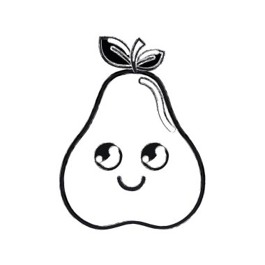 Kawaii şirin düşünme armut meyve kontur, illüstrasyon vektör