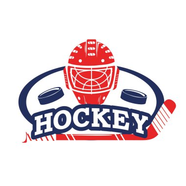 hokey adam ve kask ekipman vektör çizim ile etiket