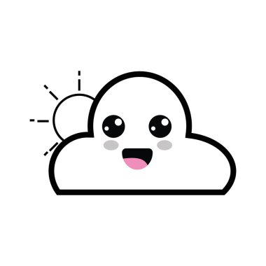 satır kawaii şirin mutlu bulut ve güneş illüstrasyon vektör