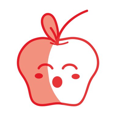 siluet kawaii şirin komik elma meyve, vektör çizim