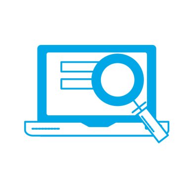 siluet dizüstü bilgisayar teknolojisi bilgi büyüteç vektör çizim ile