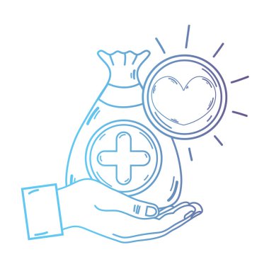 satırı el ile kalp ve çapraz simge vektör çizim ile çanta dotation