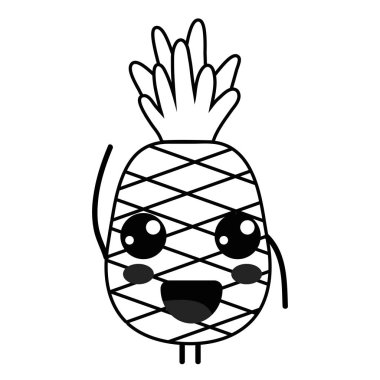 Roaming kawaii şirin mutlu ananas meyve vektör çizim