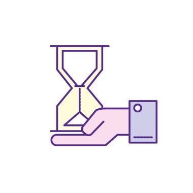 palm el vektör çizim nesnesinde housglass ile işadamı