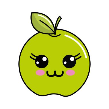 Kawaii şirin mutlu elma meyve, vektör çizim