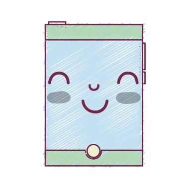 Kawaii şirin mutlu smartphone teknoloji vektör çizim