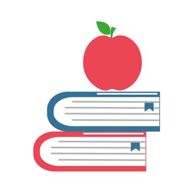 elma meyve simgesi, vektör çizim ile okul kitapları