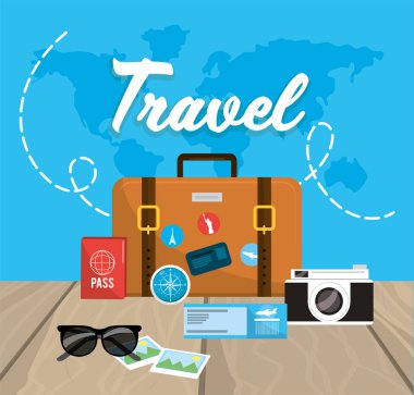 Evrak Çantası'nı hedef pasaport ve bilet vektör çizim ile seyahat