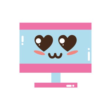 Kawaii şirin ihale bilgisayar teknoloji vektör çizim